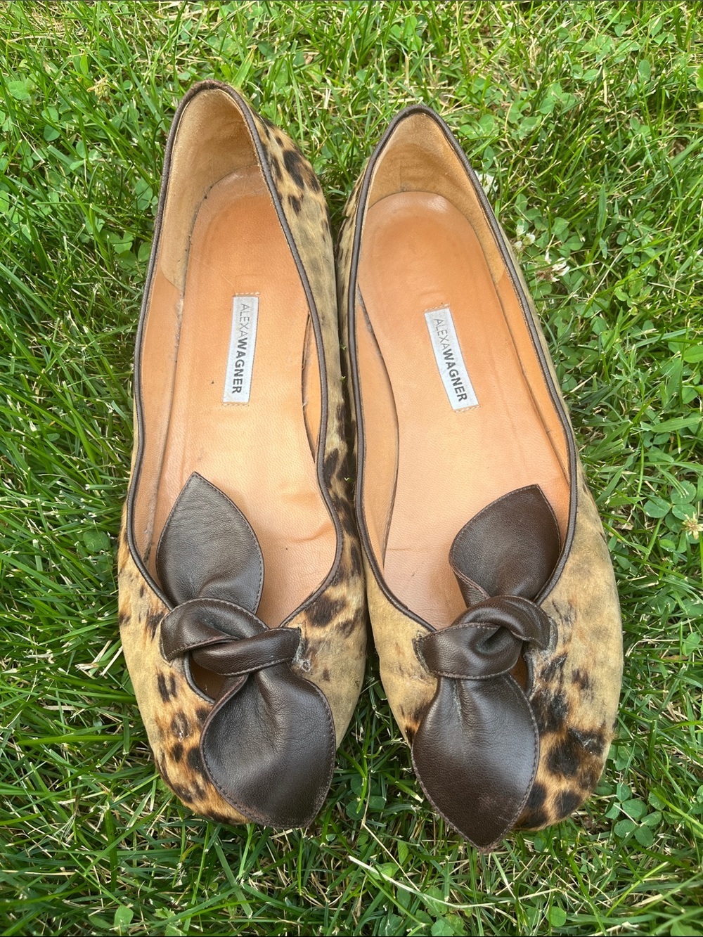 Alexa Wagner 39 Leopard Print Flats with Brown Knot Accent